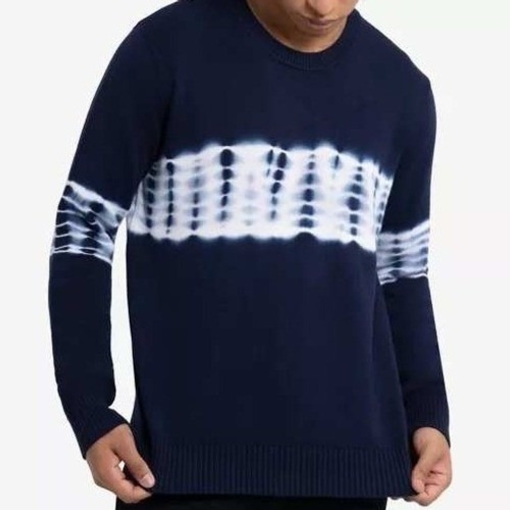 XRAY‎ Jeans $68 Small Navy Blue White Tie Dye Crew Neck Long Sleeve Knit Sweater